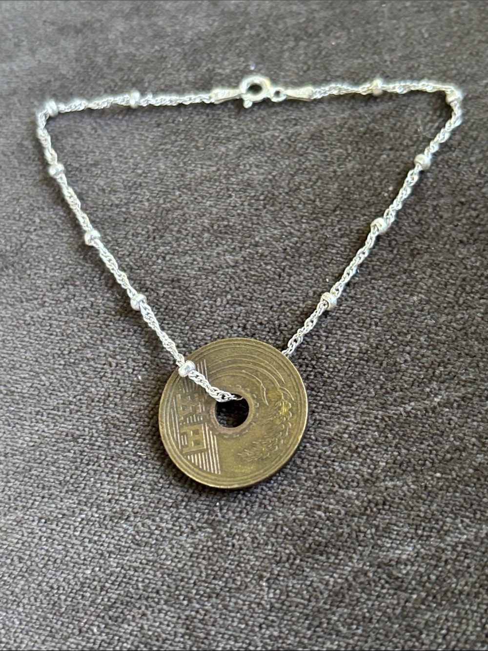 Repair: .925 Sterling Silver Bracelet Japanese Lucky 5 Yen Coin Pendant Charm